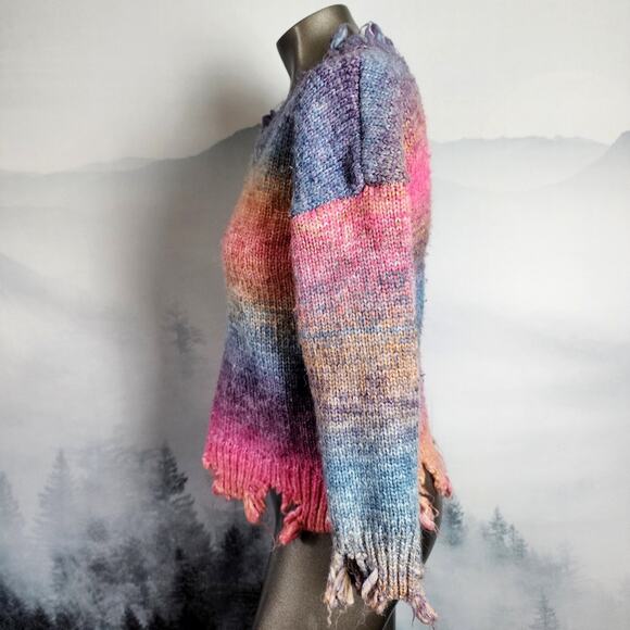 Sabrina Lauren NY Distressed Rainbow Chunky Knit Sweater | Women's M - Picture 4 of 8